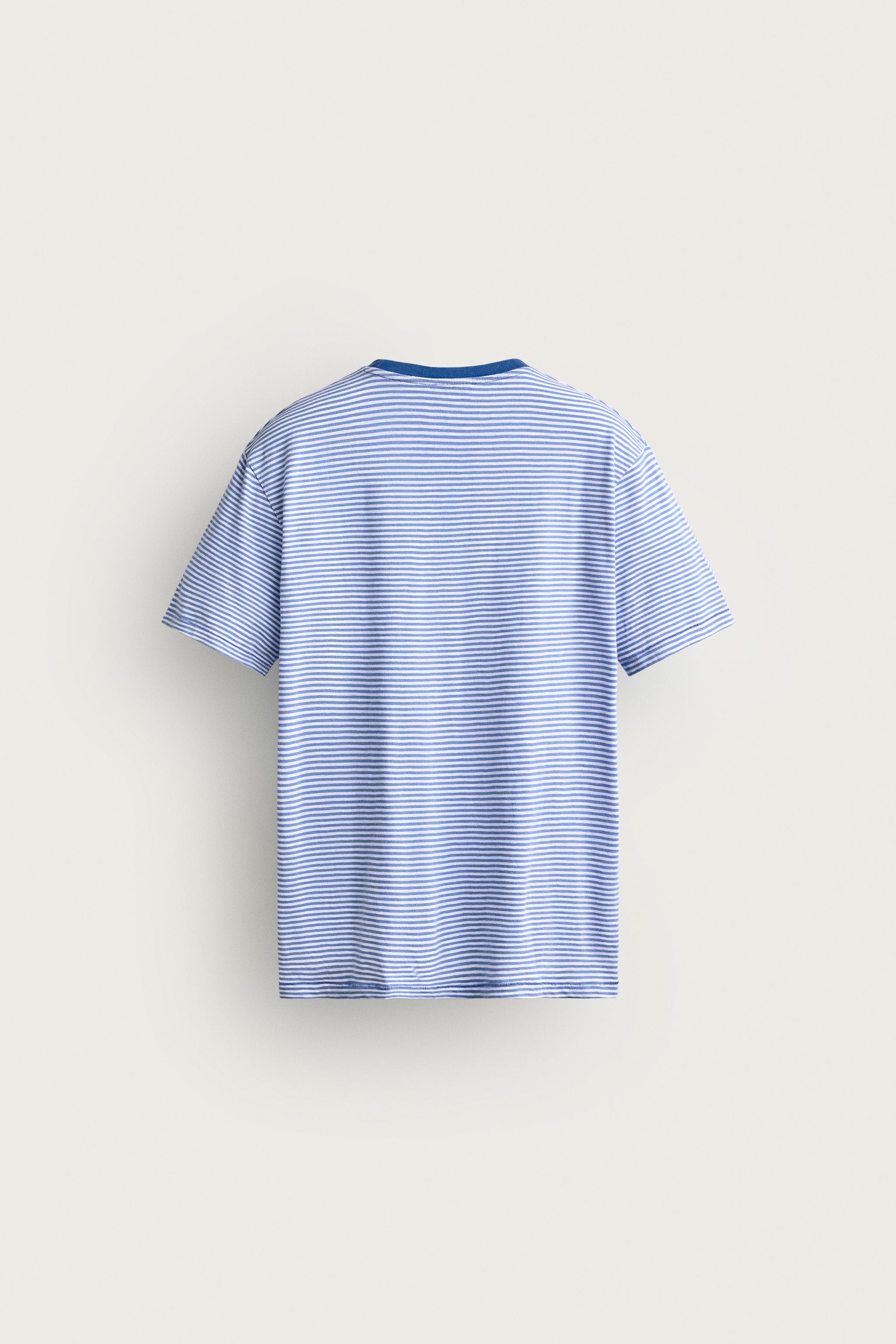 Мужские футболки Zara REGULAR FIT STRIPED T-SHIRT — фото 6