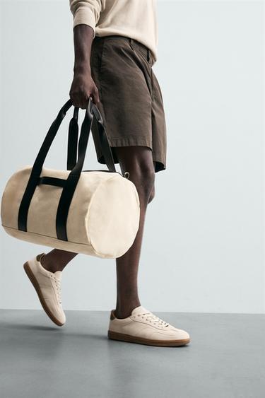 LEATHER TRAINERS WITH CONTRAST SOLE - Bone White by Zara