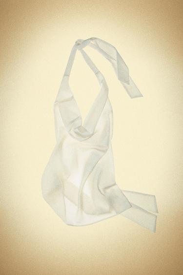 Zara ASYMMETRIC SATIN EFFECT TOP - Oyster-white