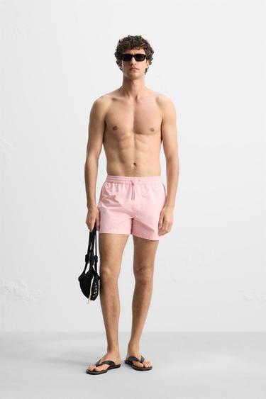 Zara SEERSUCKER REGULAR SWIMMING TRUNKS - Pink - Image 0
