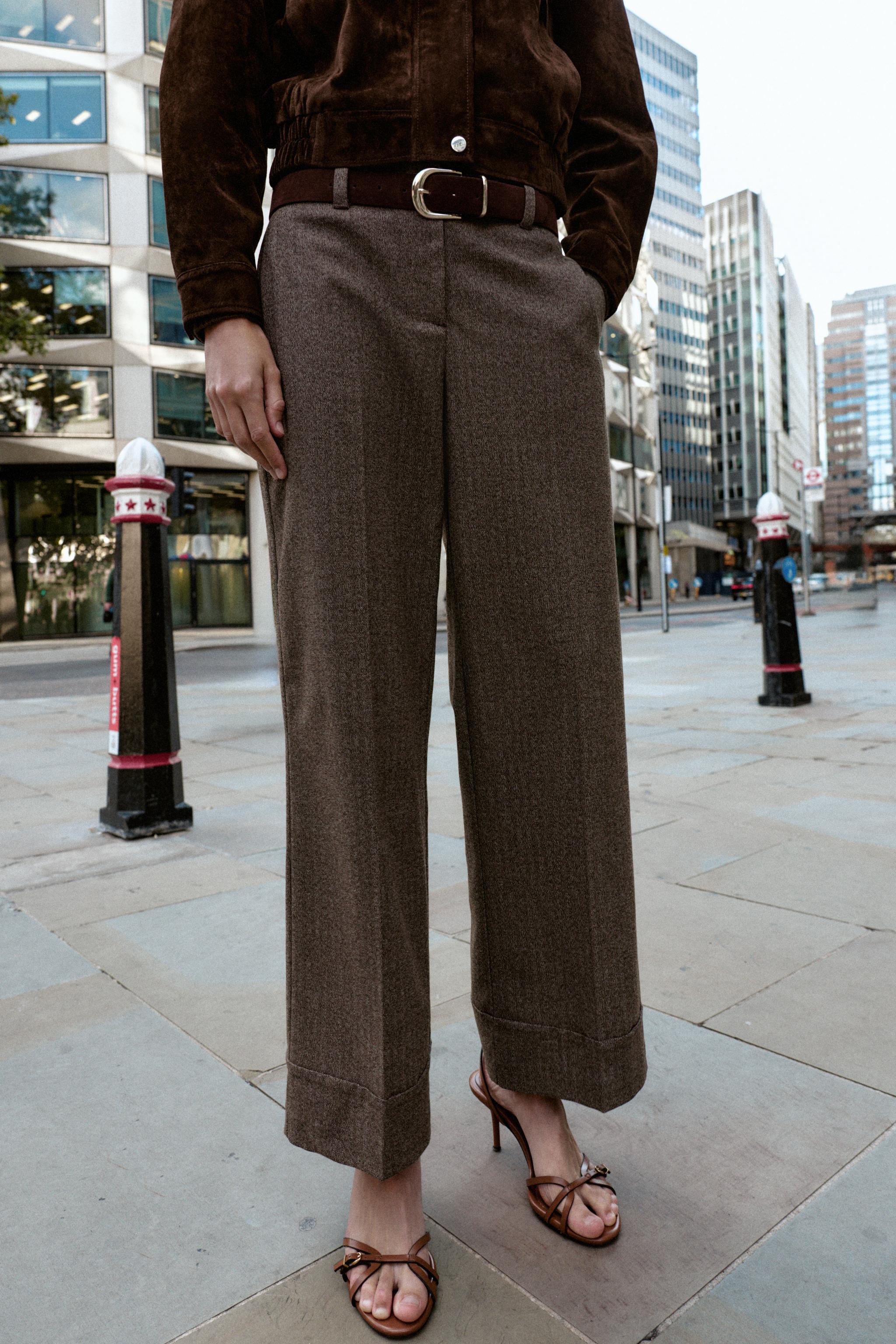 HERRINGBONE BELTED PANTS