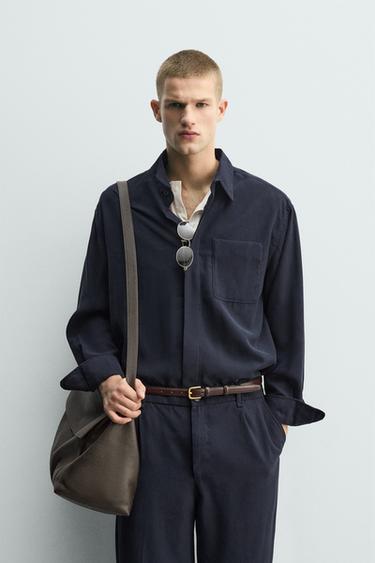 RELAXED FIT FLOWING SHIRT - Navy blue by Zara