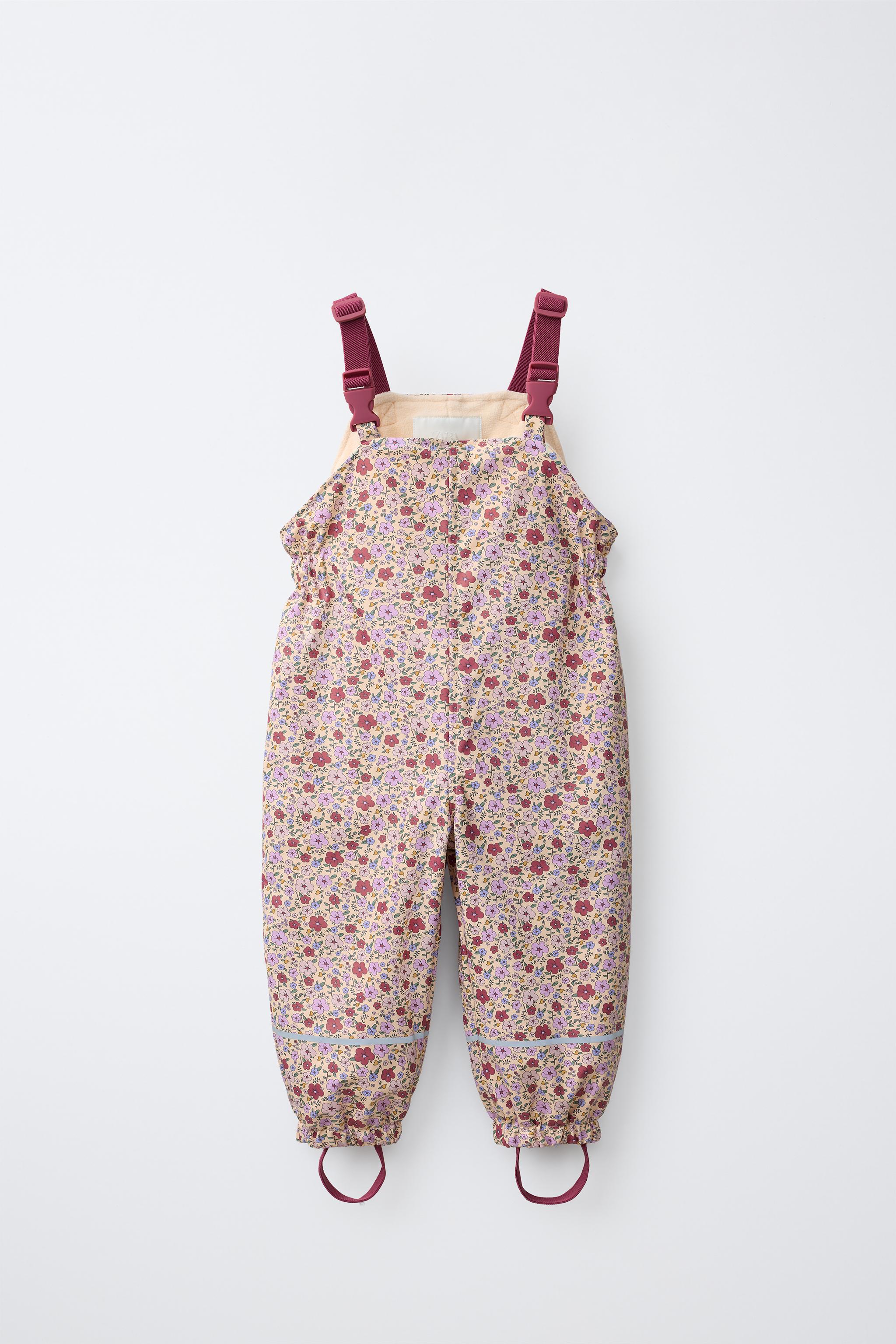 WATER-RESISTANT PRINTED FLEECE-LINED OVERALLS — Dark pink