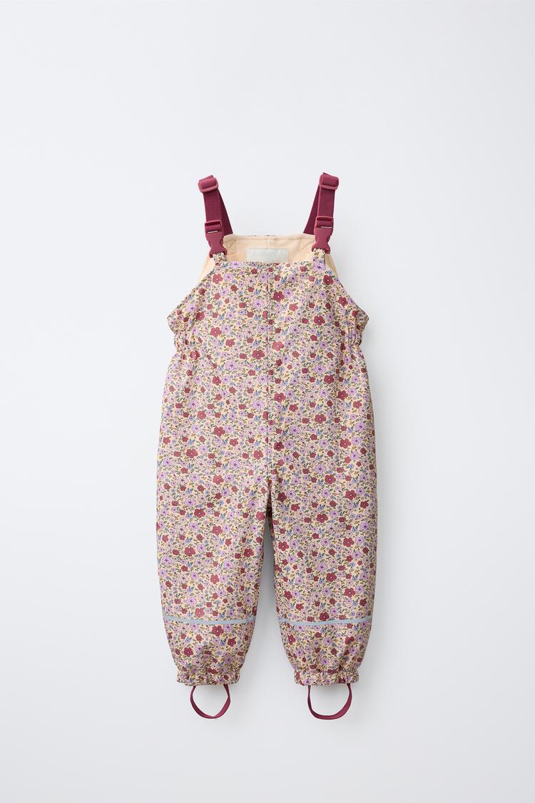 WATER-RESISTANT PRINTED FLEECE-LINED OVERALLS — Dark pink