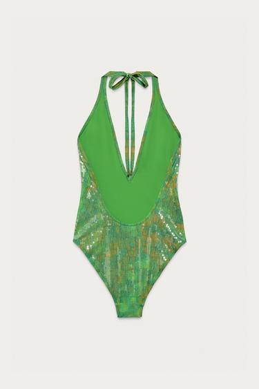 SEQUIN HALTER SWIMSUIT MARISA BERENSON X ZARA - Green by Zara - Image 2