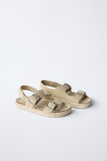 SANDALI IN PELLE FIBBIE IUTA - Marrone sabbia di Zara