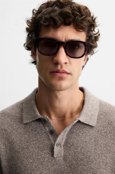 CONTRAST TEXTURE KNITTED POLO SHIRT - Brown by Zara - Image 4