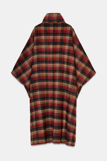 ZW COLLECTION LIMITED EDITION WOOL BLEND CHECK CAPE - bordeaux/ecru by Zara - Image 6