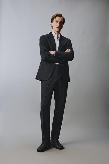 BLAZER TRAJE CUADROS 100% LANA - Marino de Zara - Imagen 0