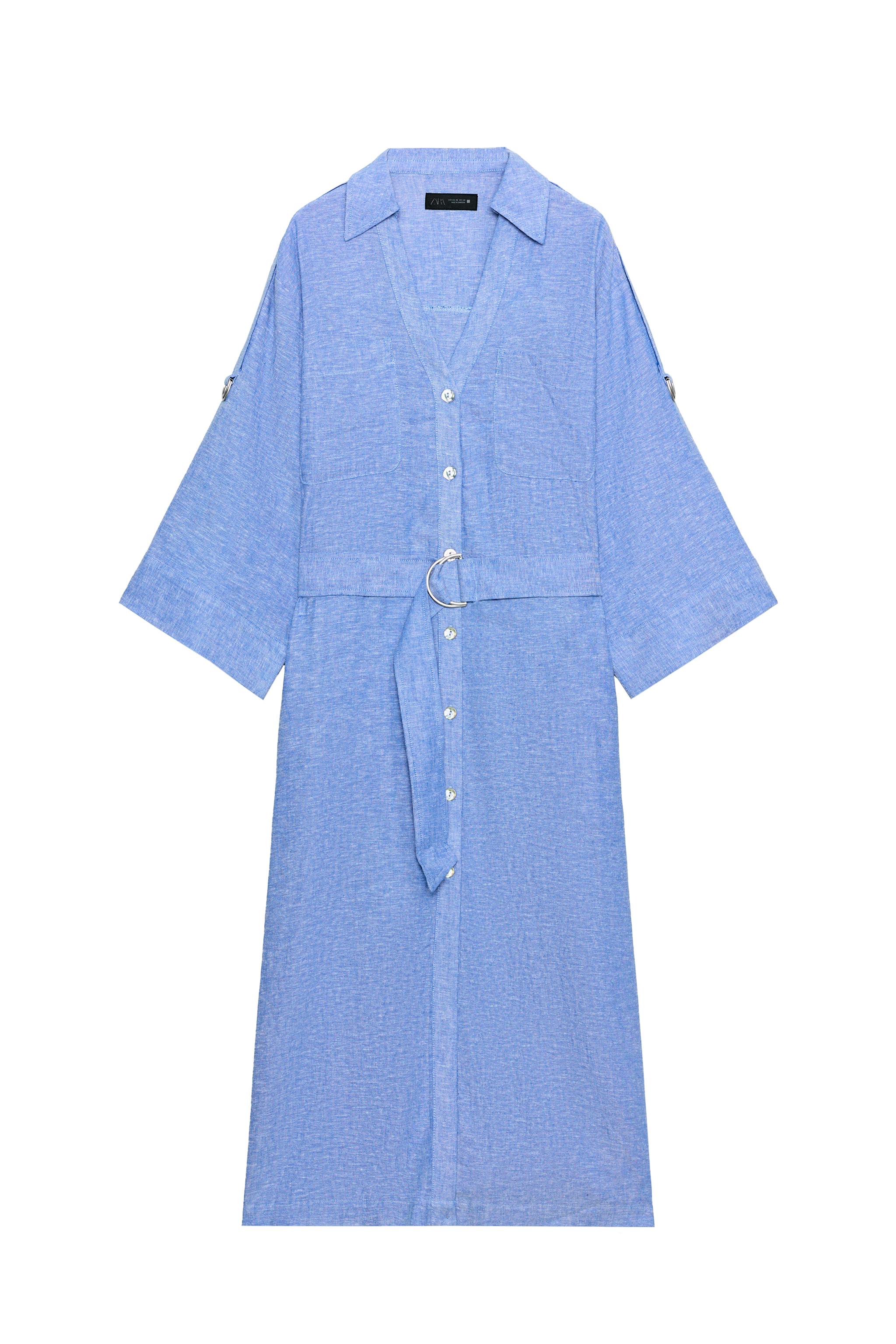 BELTED LINEN BLEND MIDI DRESS - Blue | ZARA United States BELTED LINEN BLEND MIDI DRESS - Blue | ZARA United States