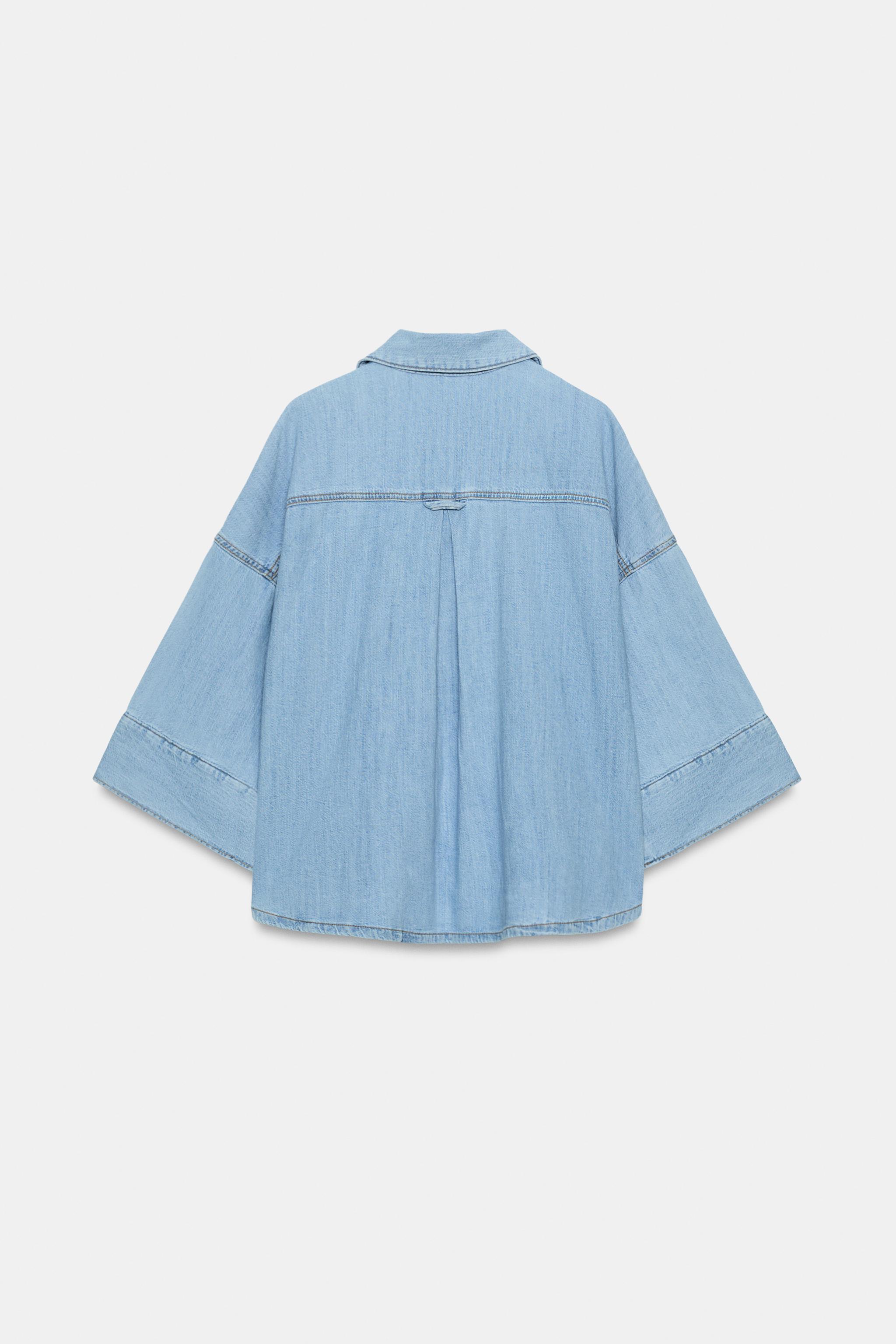 Zara Z1975 GENİŞ KOLLU DENIM GÖMLEK görsel 7