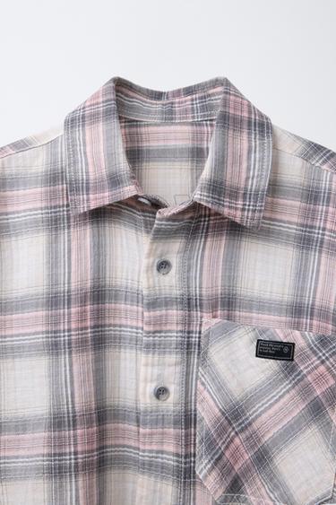 CHECK SHIRT WITH LABEL - Beige by Zara - Image 2