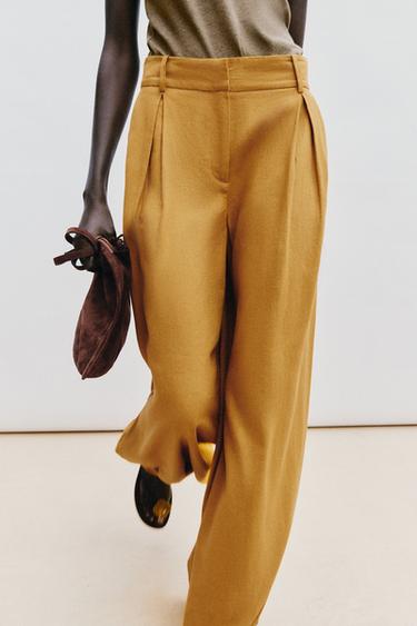 WIDE-LEG LINEN BLEND TROUSERS - Curry by Zara