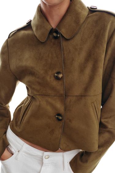 VESTE COURTE EFFET DAIM - Kaki foncé de Zara