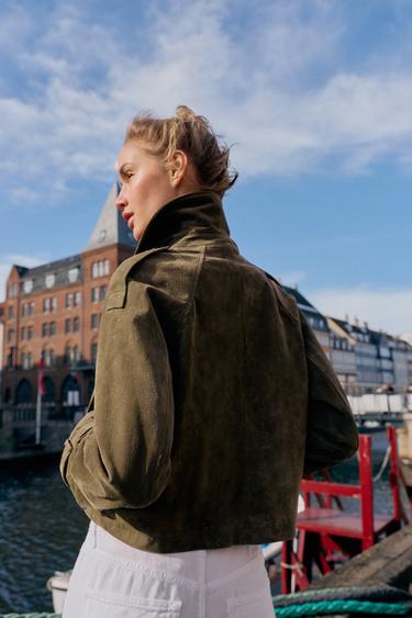 CROPPED DOUBLE-BREASTED 100% LEATHER TRENCH COAT - Dark khaki by Zara - Image 6