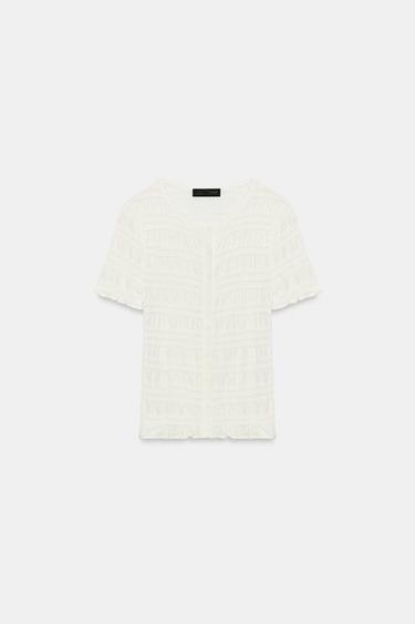 Zara 蜂巢紋針織開襟衫 - 白色 - 圖片 0