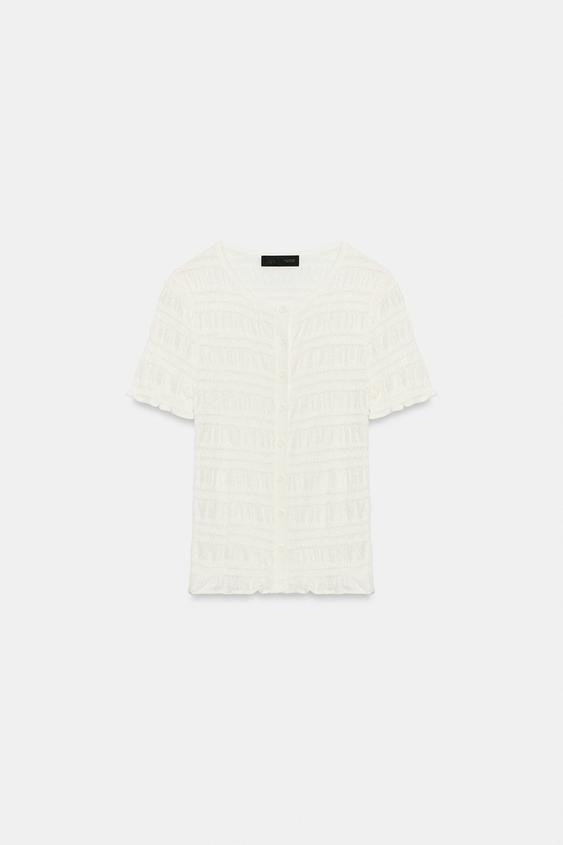 HONEYCOMB KNIT CARDIGAN - White by Zara - Image 0