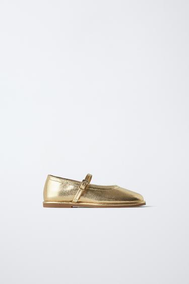 METALLIC BALLET FLATS - Gold by Zara