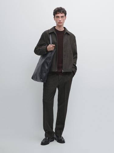 Blouson à rayures en laine mélangée - Gris de Zara - Image 0