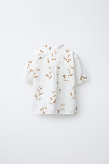 CHEMISE COL MAO FEUILLES - Beige clair de Zara