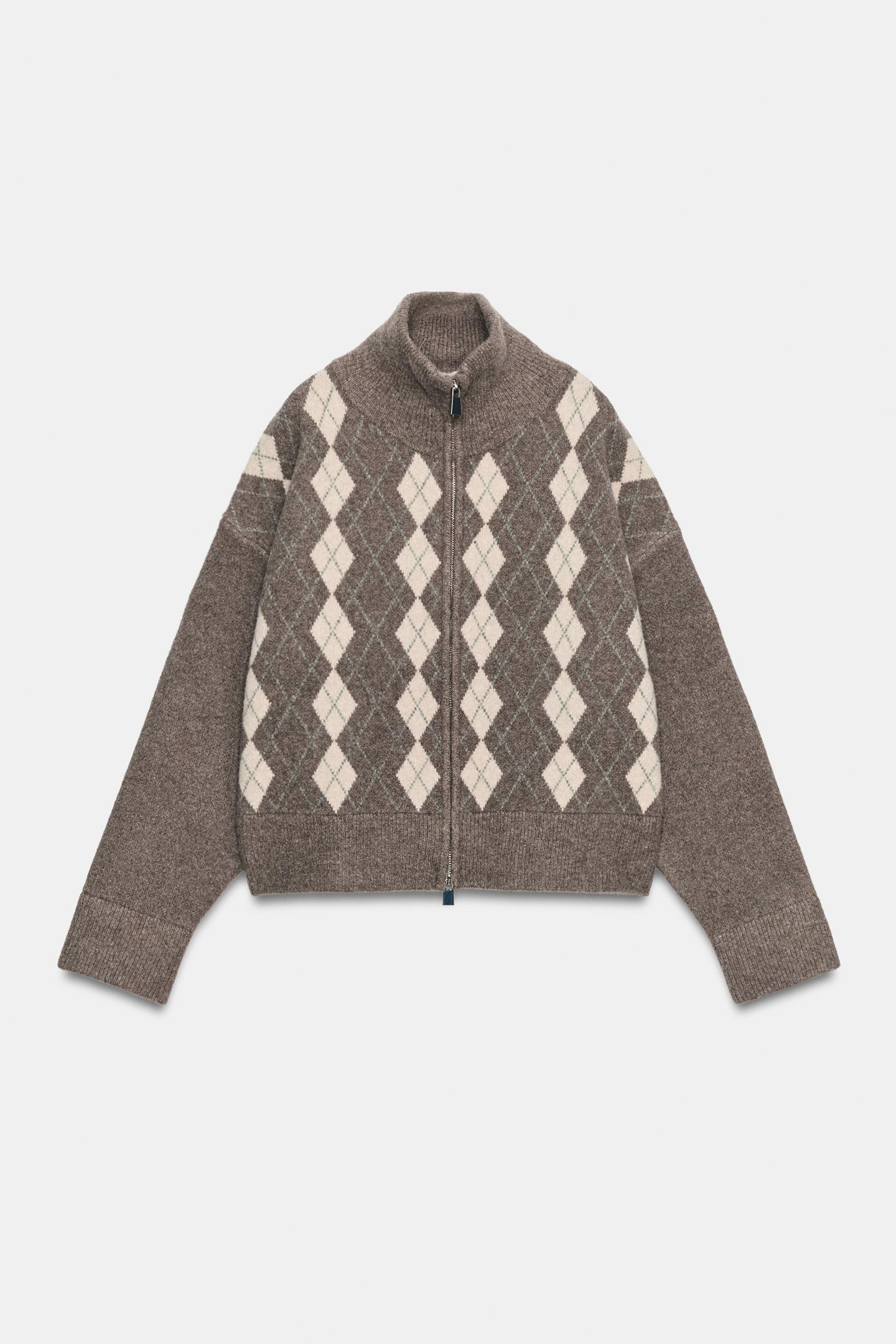Женский кардиган Zara Argyle, цвет: Норковый меланжевый — фото 3