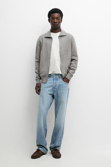 Zara 100% cotton zip-up knit cardigan - Gray / Beige - Image 0