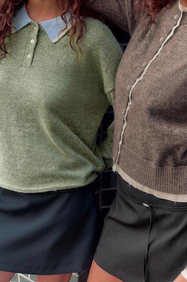 PULL POLO EN MAILLE BIMATIÈRE - Vert de Zara - Image 4