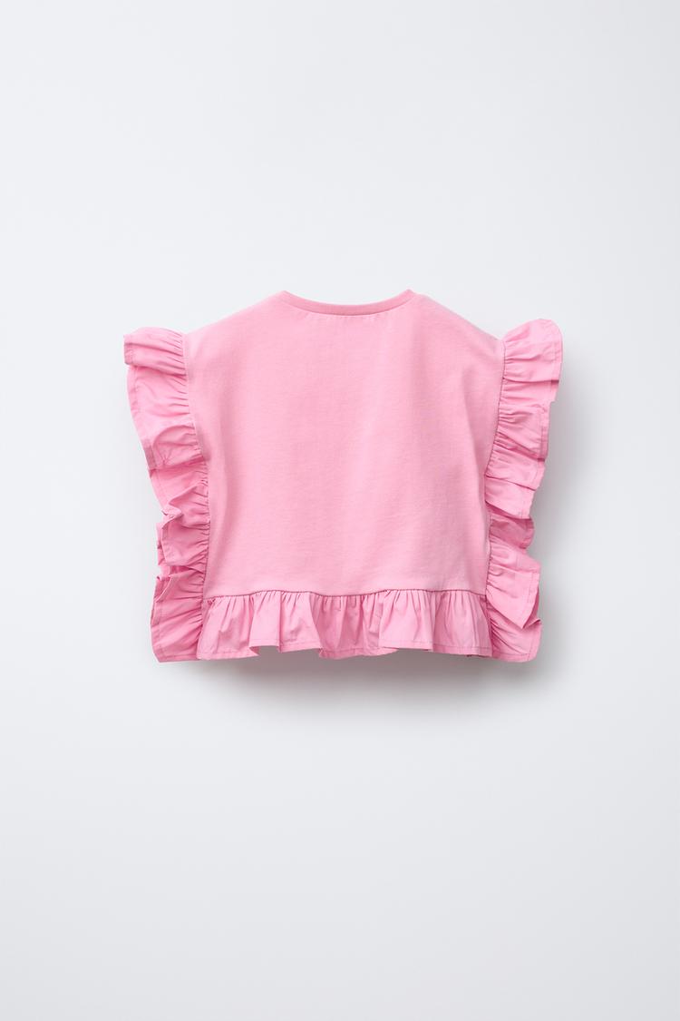 POPLIN RUFFLE COMBINATION T-SHIRT