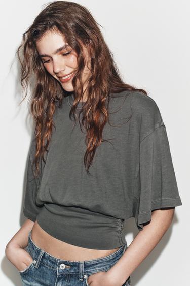 Zara SLUB WAISTBAND TOP - Gray