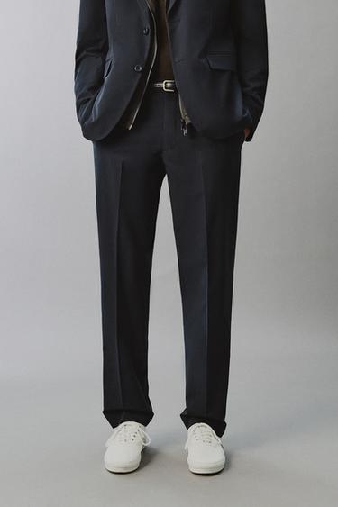 Zara NON-IRON TECHNICAL SUIT PANTS - Navy blue