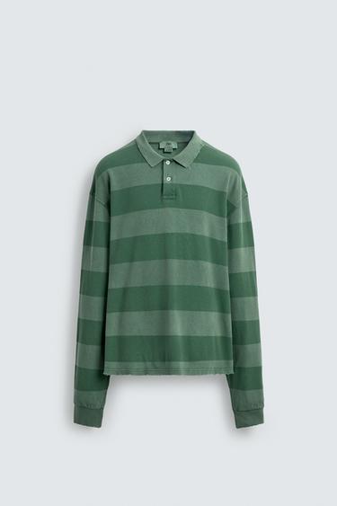 POLO PIQUÉ RAYAS LAVADO - verde lavado de Zara