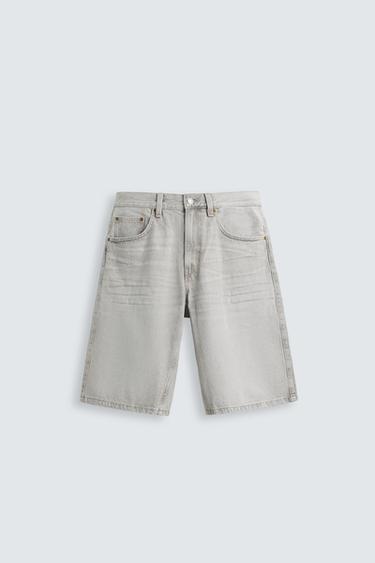 Zara BAGGY FIT DENIM SHORTS - Gray