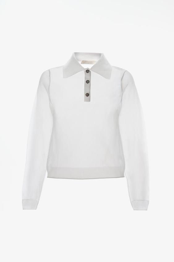 LIMITED EDITION SEMI-SHEER KNIT POLO - White by Zara - Image 0