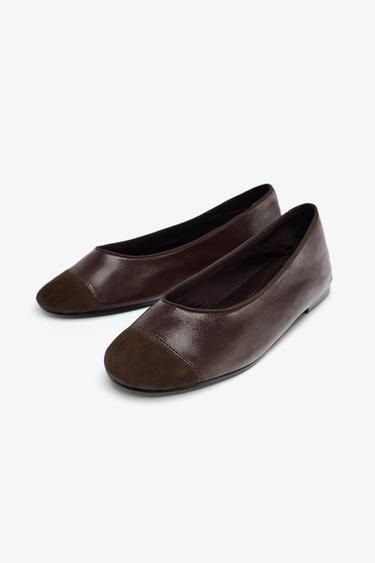 LEATHER BALLERINAS - Brown by Zara - Image 4