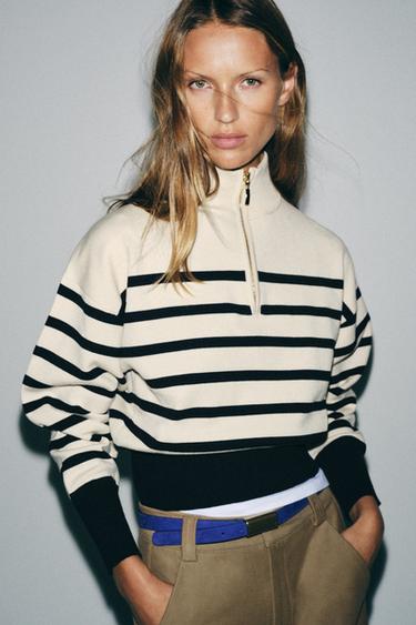 STRIPED KNIT ZIP-UP JUMPER - striped by Zara