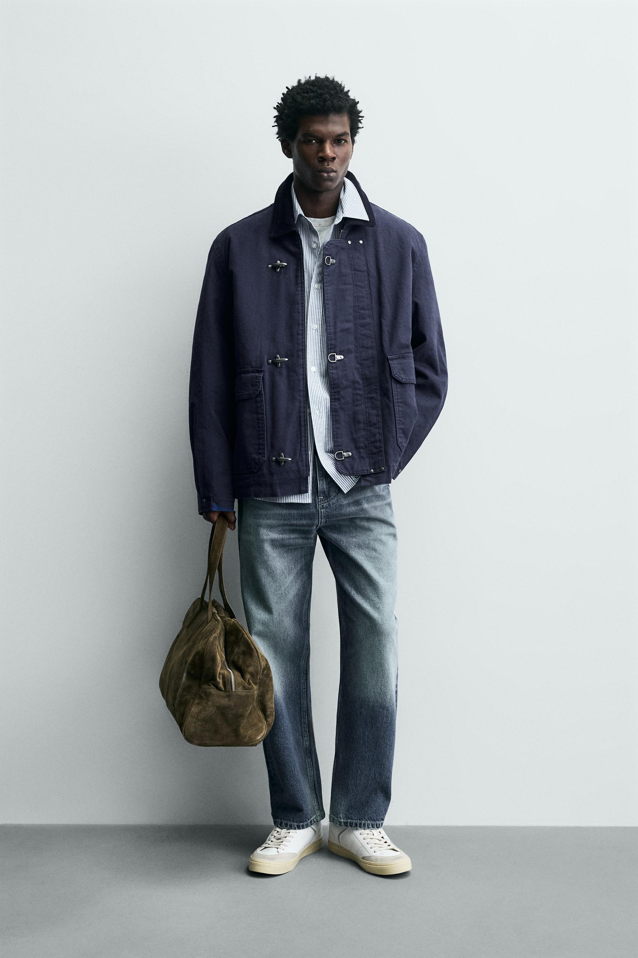 CONTRAST COLLAR FIREMAN CLASP JACKET - Bluish | ZARA Singapore