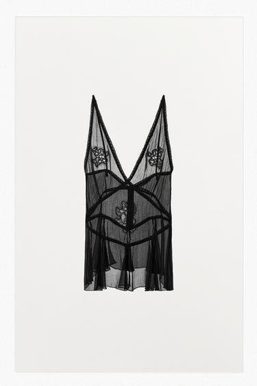 TOP GASA BORDADOS - Negro de Zara