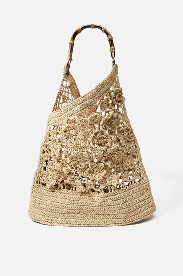 FLORAL BRAIDED TOTE BAG - Light beige by Zara