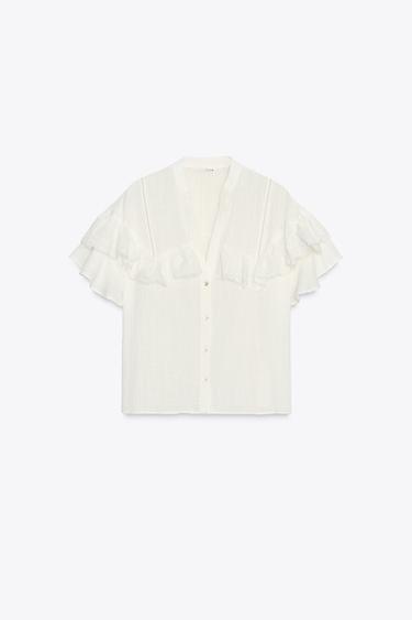 BLOUSE MANCHES COURTES À VOLANT - Blanc de Zara - Image 5