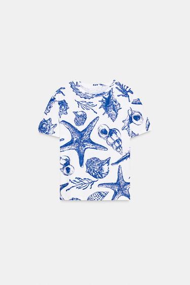 PRINTED T-SHIRT - Blue/White by Zara