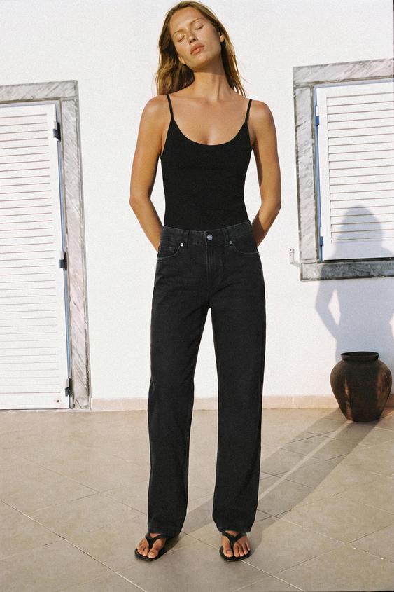 JEANS Z1975 STRAIGHT TIRO ALTO LONG LENGTH - Negro de Zara - Imagen 0