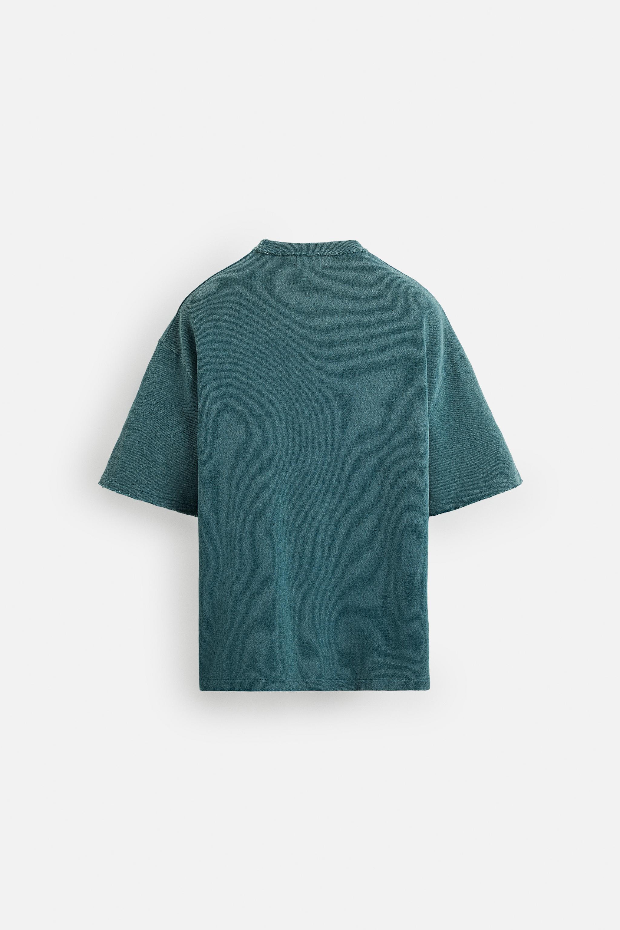 【ZARA】ウォッシュ加工プリントニットＴシャツ4805/435/428 ウォッシュ加工プリントニットTシャツ - チャコールグレー
