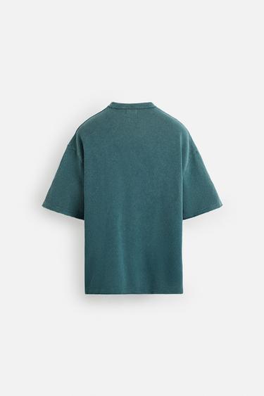 T-SHIRT EN MAILLE IMPRIMÉ DÉLAVÉ - Bleu délavé de Zara - Image 7