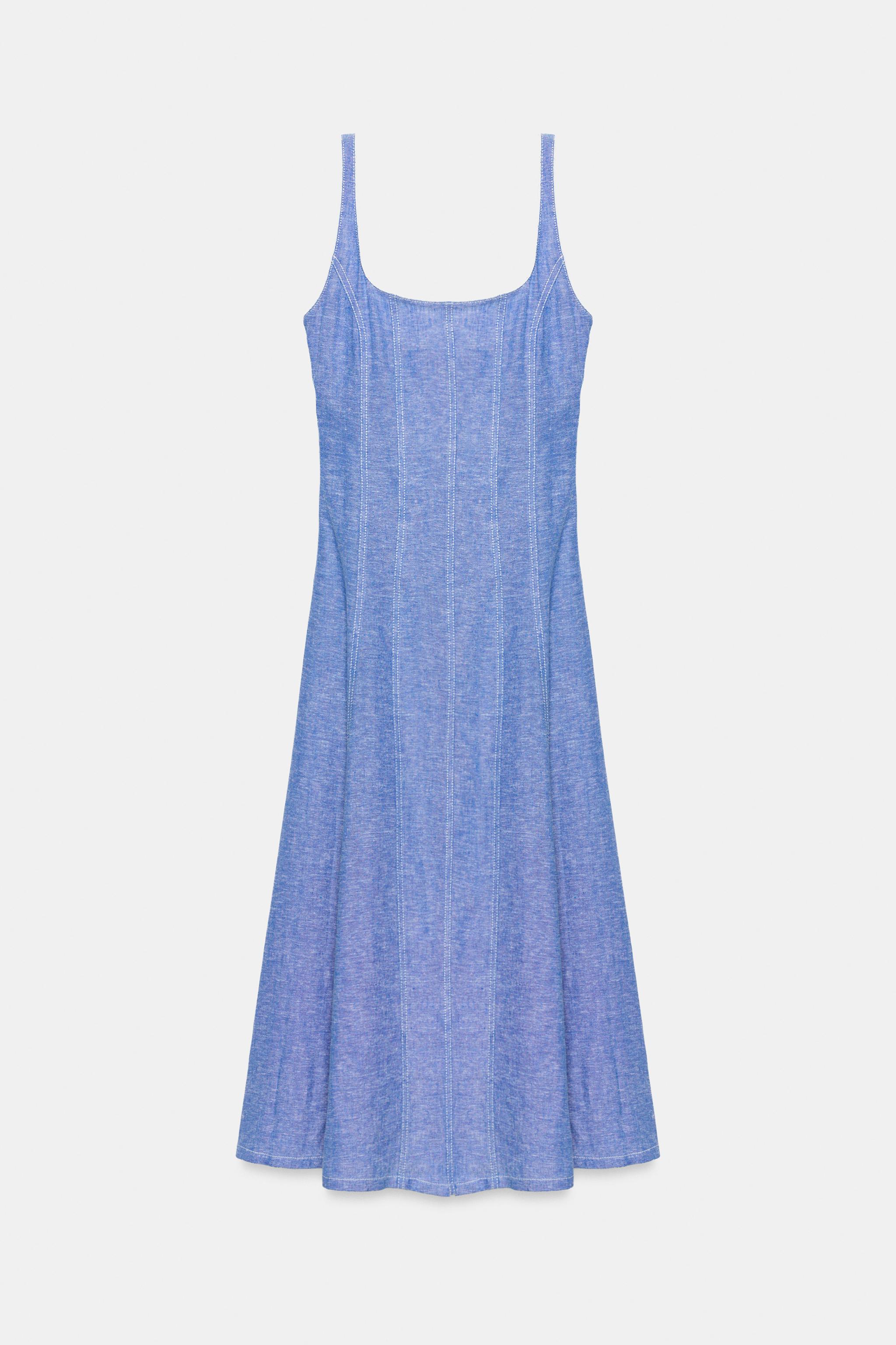 LINEN LACE TRIM MIDI DRESS