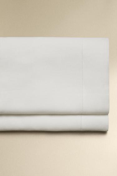 Zara LINEN HEMSTITCHED FLAT SHEET - White