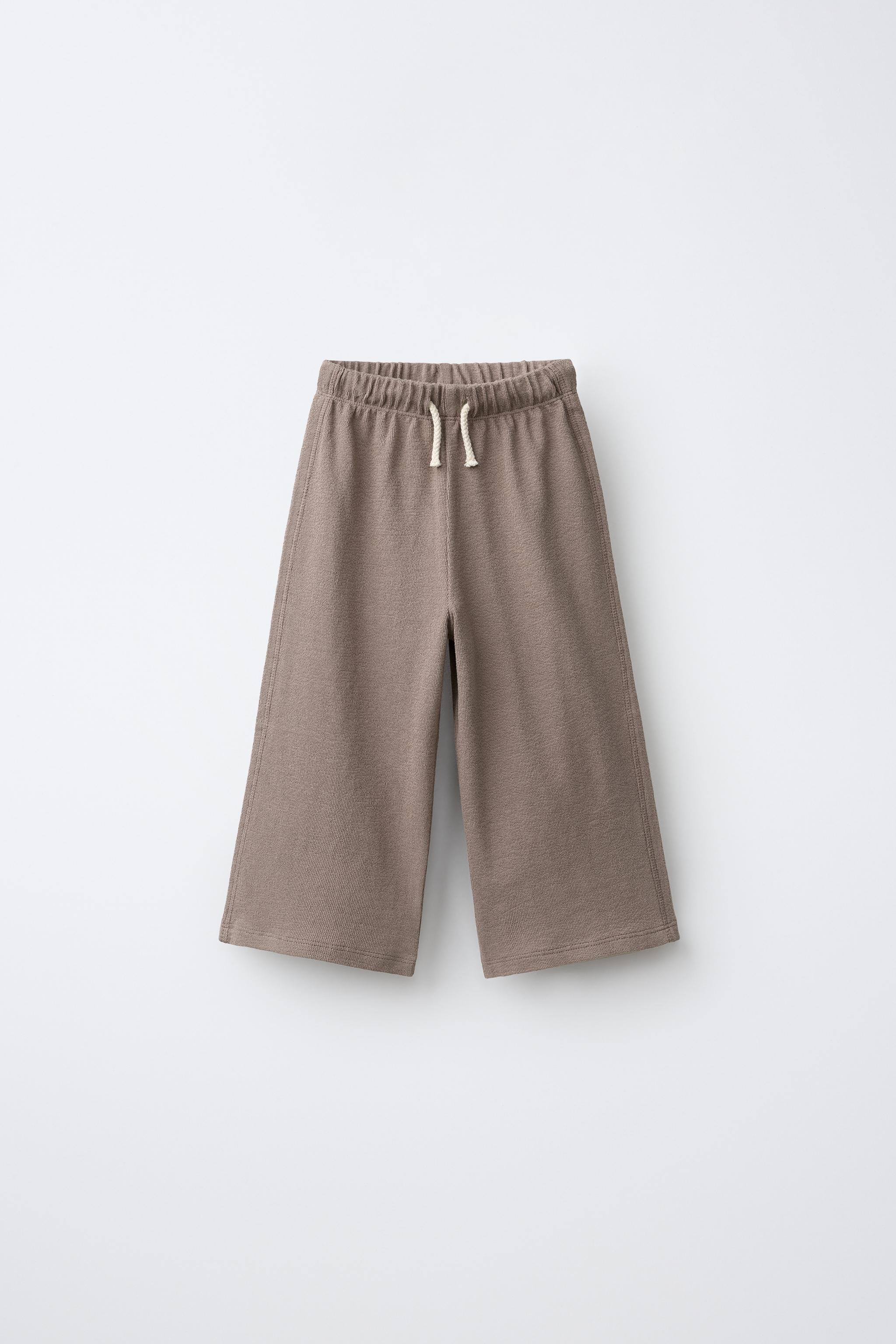 TEXTURED WIDE LEG TROUSERS — Taupe gray