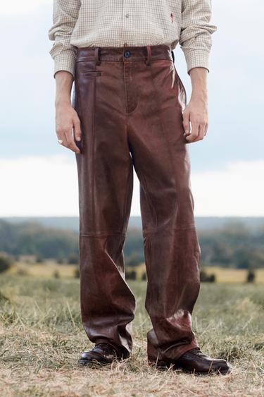PANTALÓN PIEL TRAJE LIMITED EDITION - Marrón de Zara