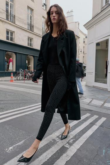 LEGGINGS ببريق وبسرج عال - أسود الخاص بـ Zara