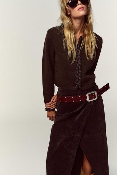 CARDIGAN WITH INTERWOVEN TRIMS - Brown by Zara
