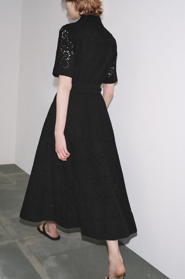 ZW COLLECTION EMBROIDERED SHIRT DRESS - Black by Zara - Image 3
